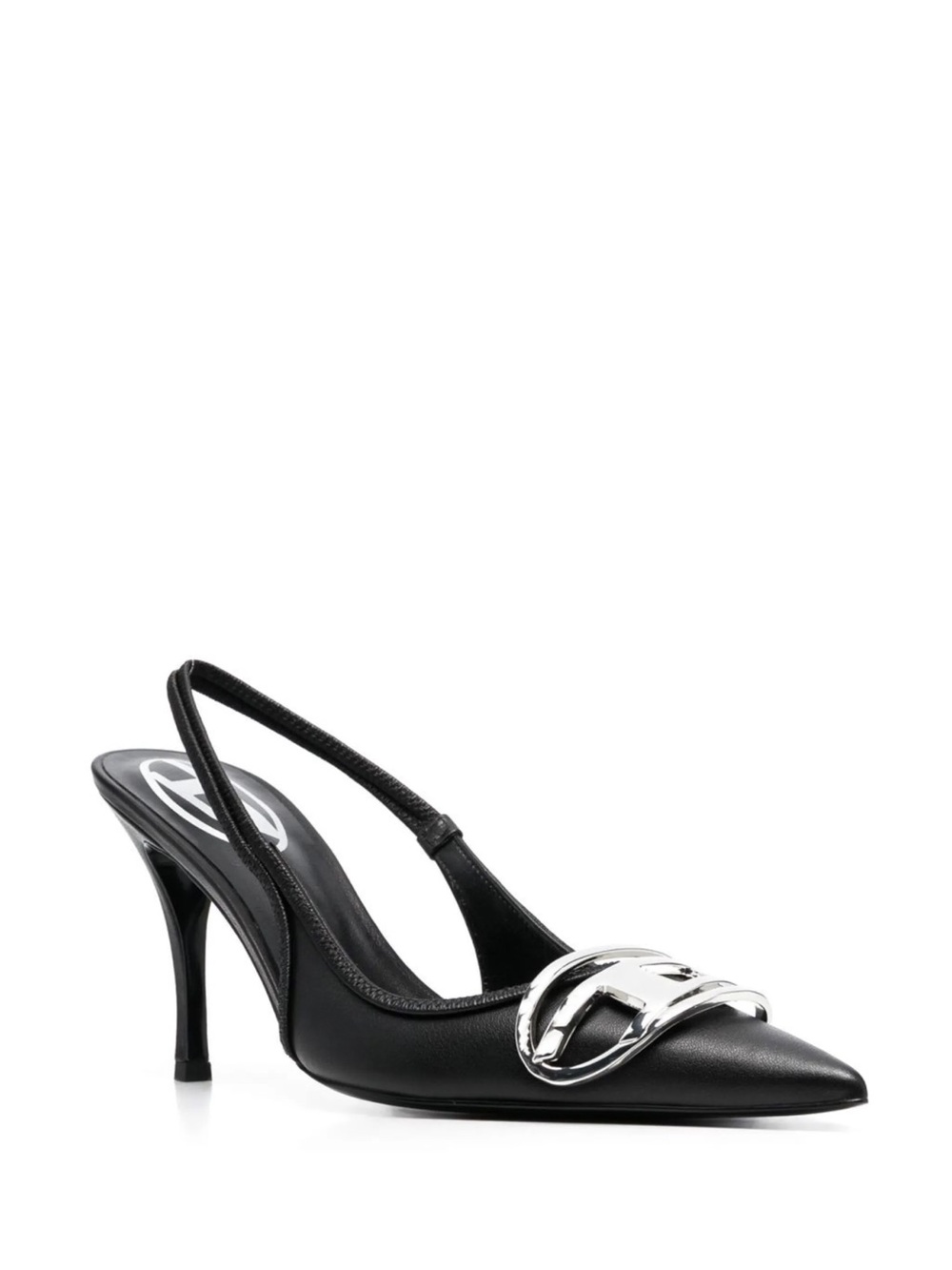 Diesel D-Venus Black Pointed Slingback Pump with Silver Buckle